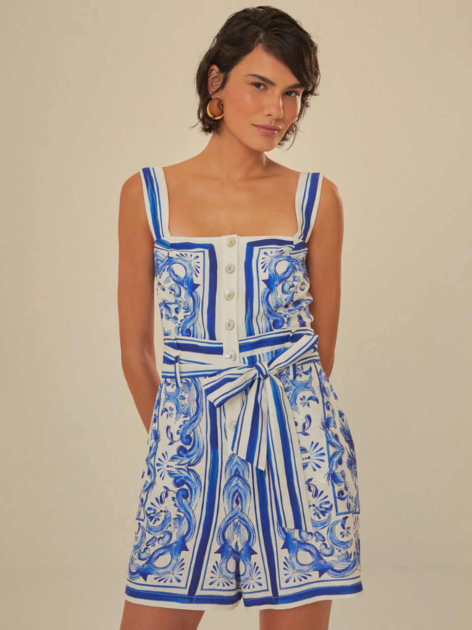 ☆関税込☆【FARM Rio】Garden Tiles Off White Romper Garden Tiles Off-White Romper - L.A. Green